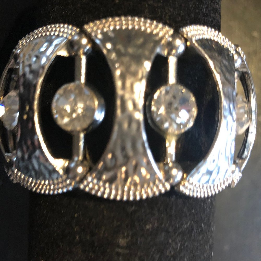 Rhinestone and silver statement bangle - Picture 2 of 3
